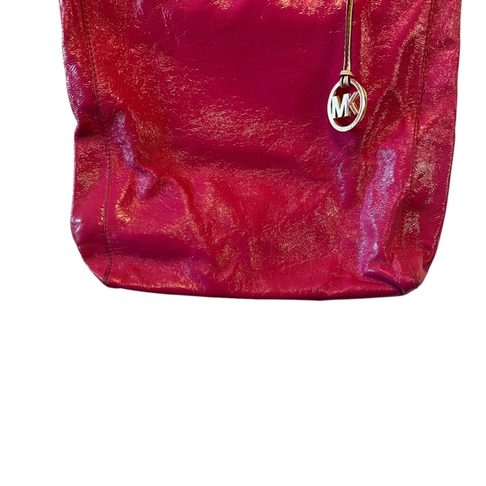 MICHAEL KORS Leather Fuchsia Pink Gold Interior Open Mid Size Shoulder Bag Purse - Picture 3 of 12